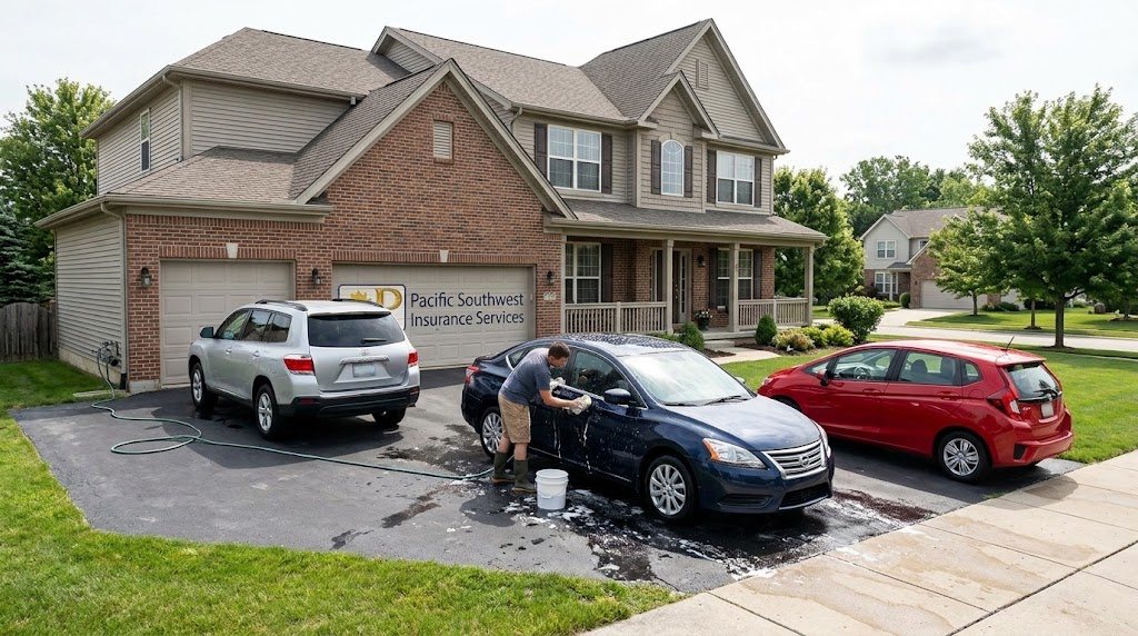 Family home with cars in the driveway, insured by Pacific Southwest Insurance Services
